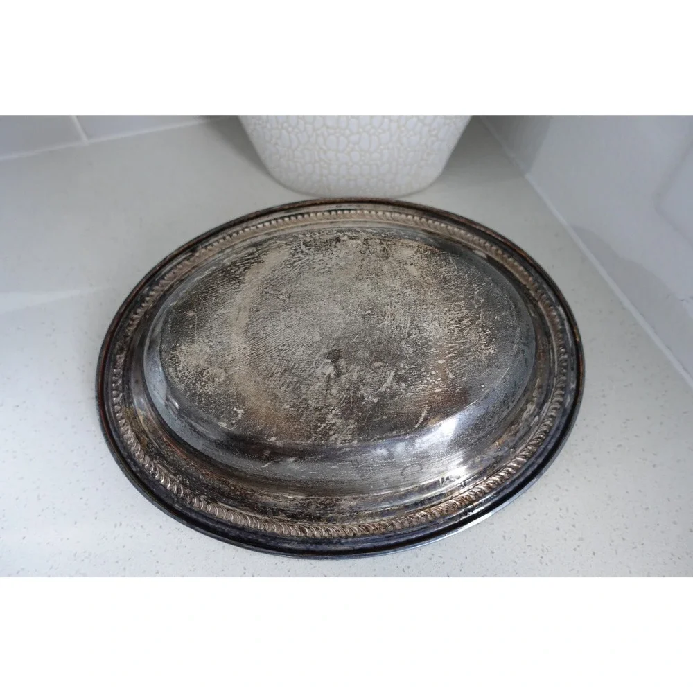 Vintage silver large oval serving platter/ tea serving tray